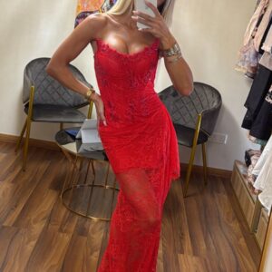 Scarlet Enchanté Lace Gown